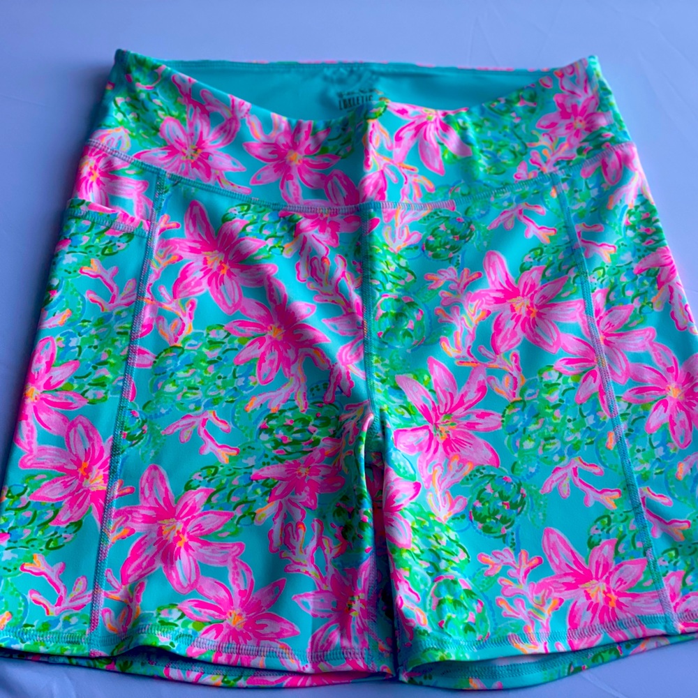 Lilly Pulitzer Turquoise Pink Floral Athletic Shorts